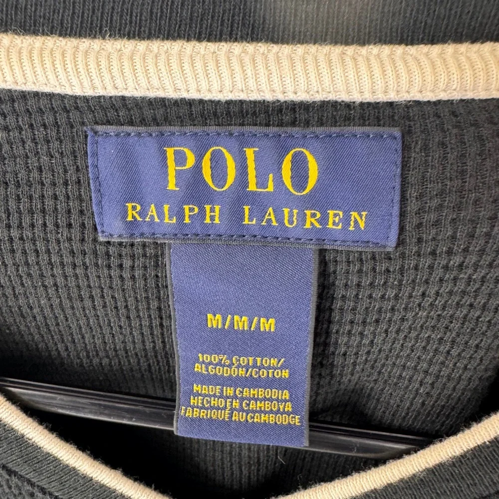 Polo Ralph Lauren Mens Navy Blue Waffle Knit V-Neck Thermal Shirt Size Medium
